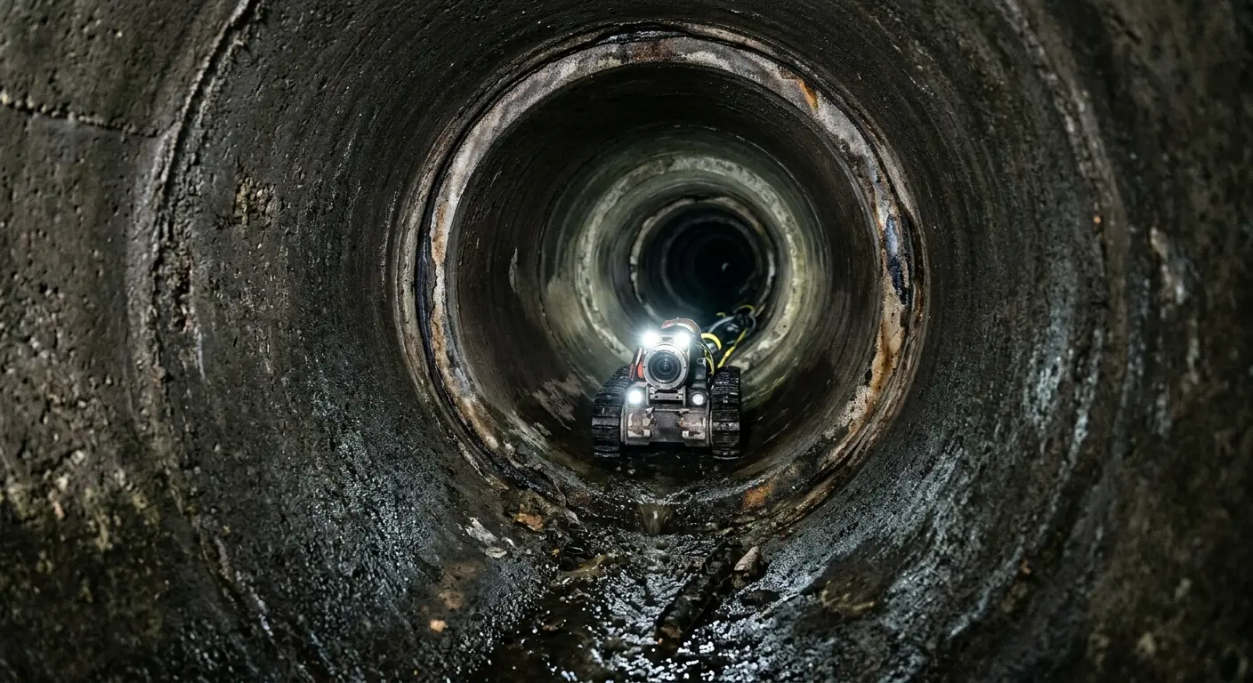 Robotic sewer camera inspecting pipe interior for Sewer Line Cleaning in Woodburn